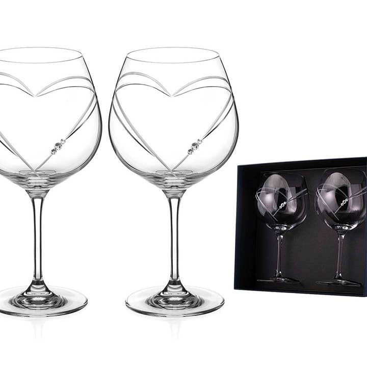 Two Swarovski Hearts Gin Copa Glasses Embellished With Crys for wholesale by DIAMANTE