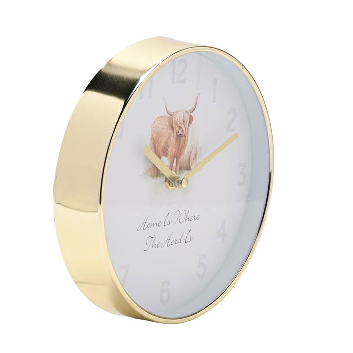 WIDDOP and Co. US - Wholesale Wall Clock - Hometime Wall Clock 20cm - Highland Cow Design1