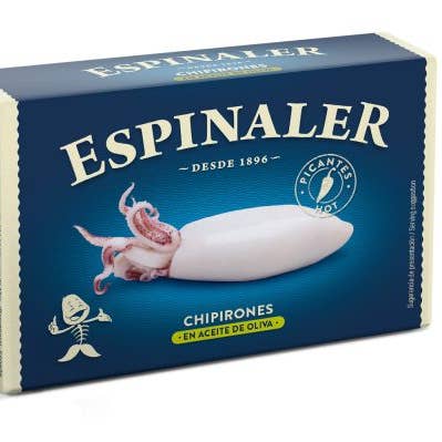 Baby Squids in Spicy Olive 5 pieces, Espinaler. for wholesale by Spanish Colmado by Ibericos USA