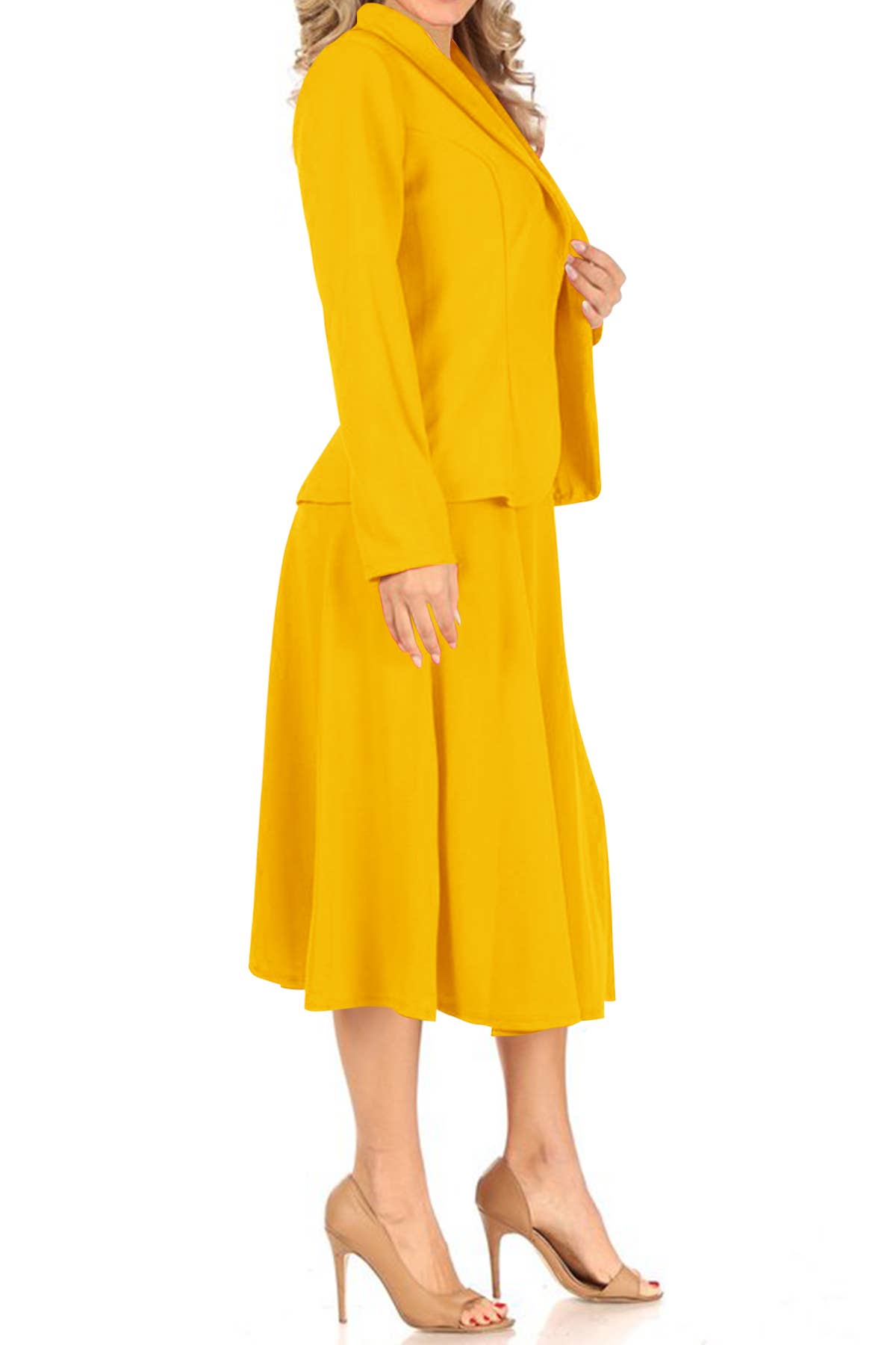 MOA COLLECTION - Wholesale Top & Skirt Set - Women's - Women's Two Piece Casual Blazer Relaxed A-Line Midi Skirt17