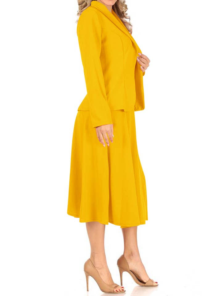 MOA COLLECTION - Wholesale Top & Skirt Set - Women's - Women's Two Piece Casual Blazer Relaxed A-Line Midi Skirt17