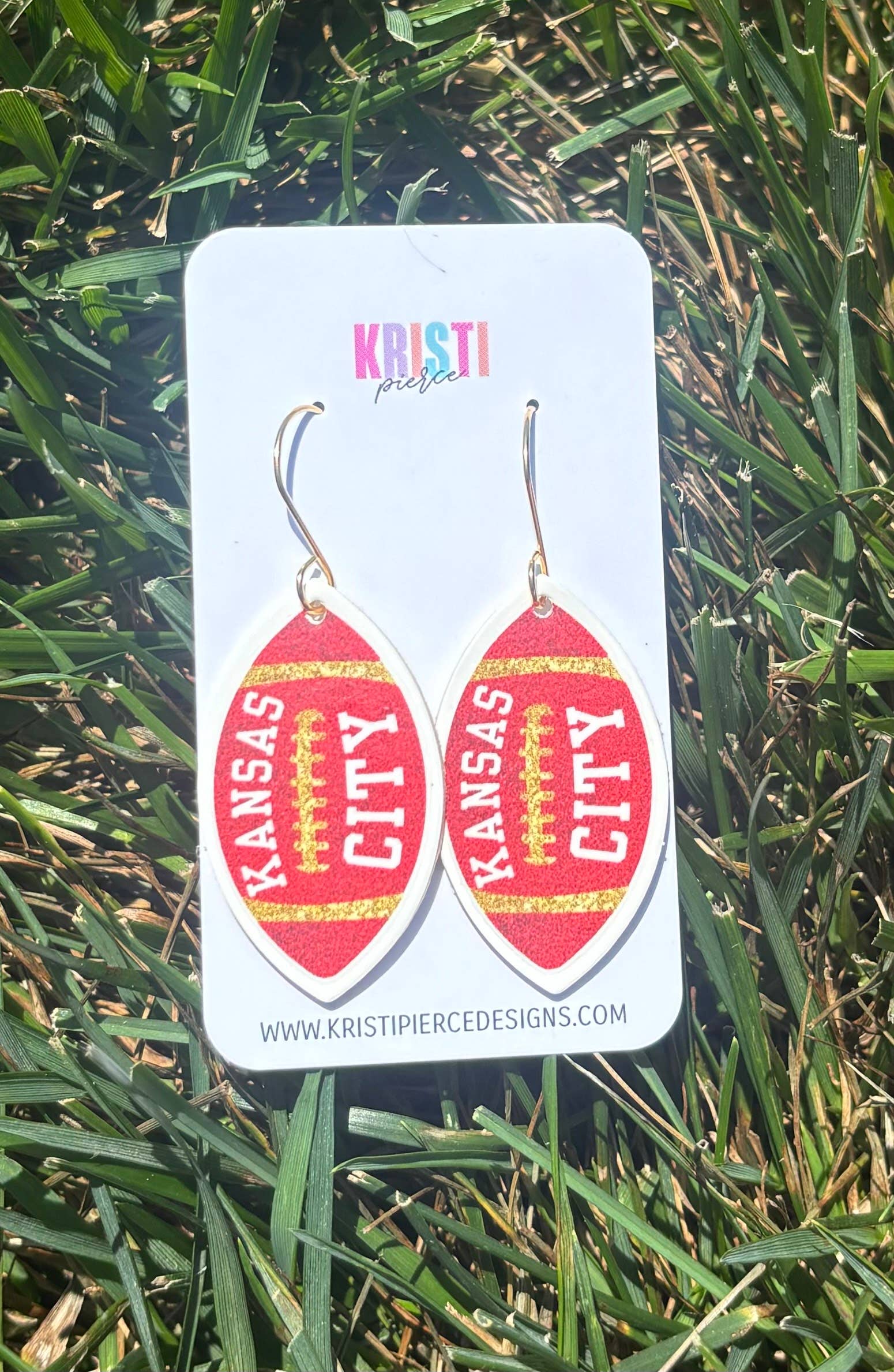 Kristi Pierce Designs - Vente Boucles d'oreilles pendantes - Chutes de football de KC