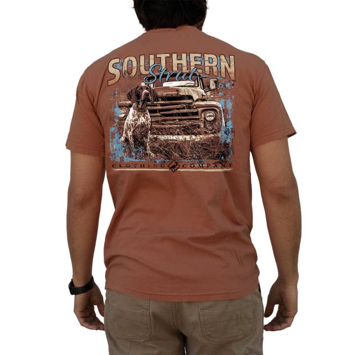 ABANDONED HUNT – Southern Strut Pointer & Rusted Truck Tee for wholesale by Southern Strut