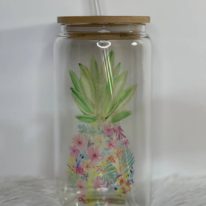16oz Glass Can Pineapple for wholesale by Noel & Co Tumblers