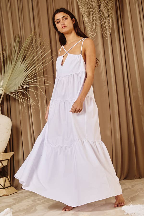 BUCKETLIST INC - Wholesale Dress - Women's - D4070 -Strappy Tiered Poplin Maxi Dress1