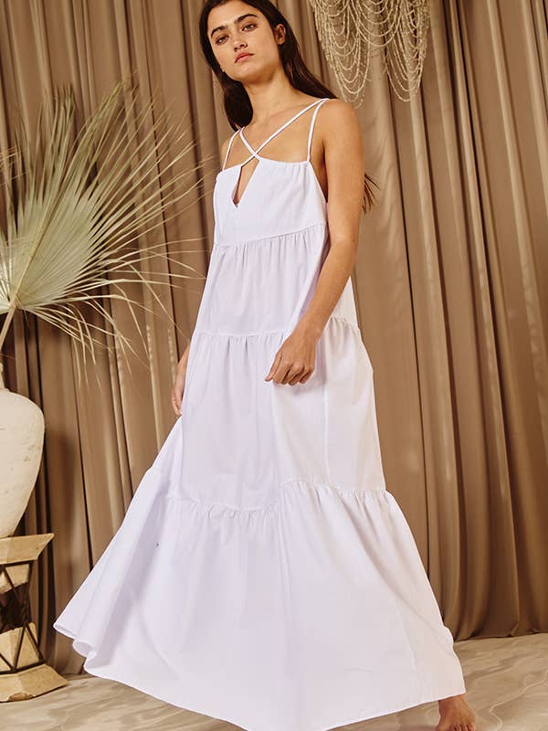 BUCKETLIST INC - Wholesale Dress - Women's - D4070 -Strappy Tiered Poplin Maxi Dress1