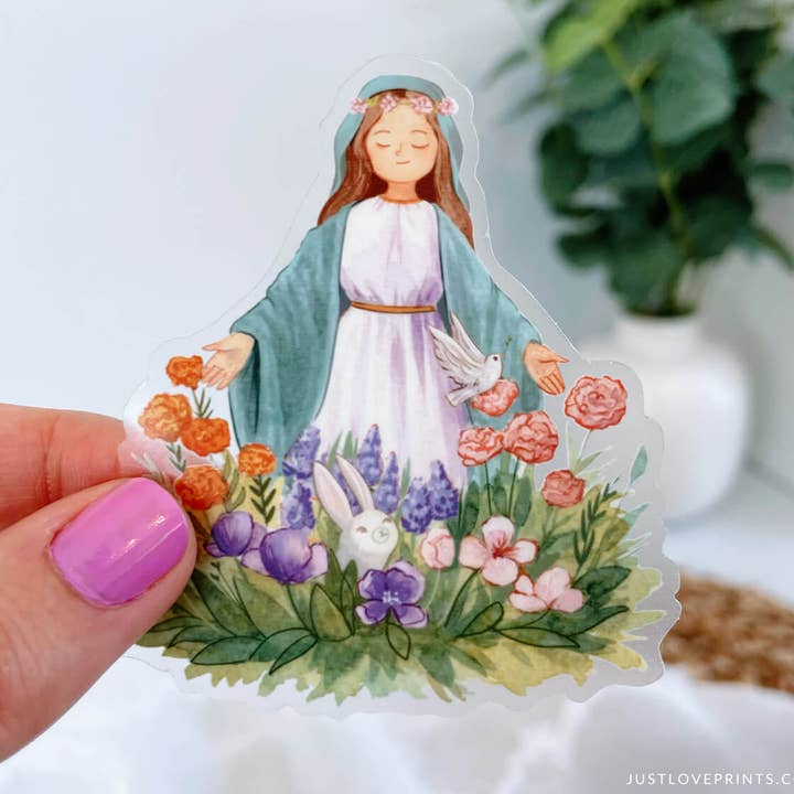 Mary's Garden Vinyl Sticker for wholesale by Just Love Prints - Catholic Stickers & Gifts