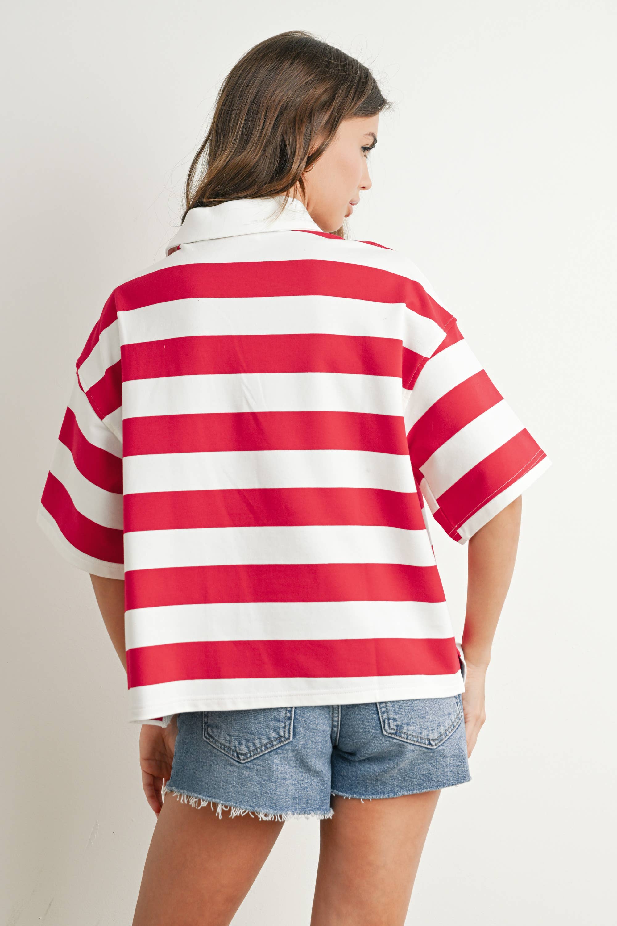 BUTTERMELON - Wholesale Polo - Women's - Striped Oversized Polo Shirt - BMT771010