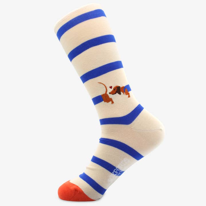 «Dachshund's Dilemma» - Calzini da uomo raffinati a tema bassotto per la vendita all'ingrosso da parte di Soxfords