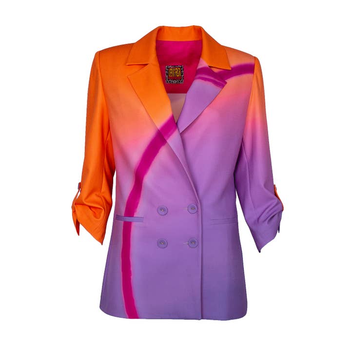 Zweireihige lila Jacke mit Digitaldruck für den Großhandel von Lalipop Design