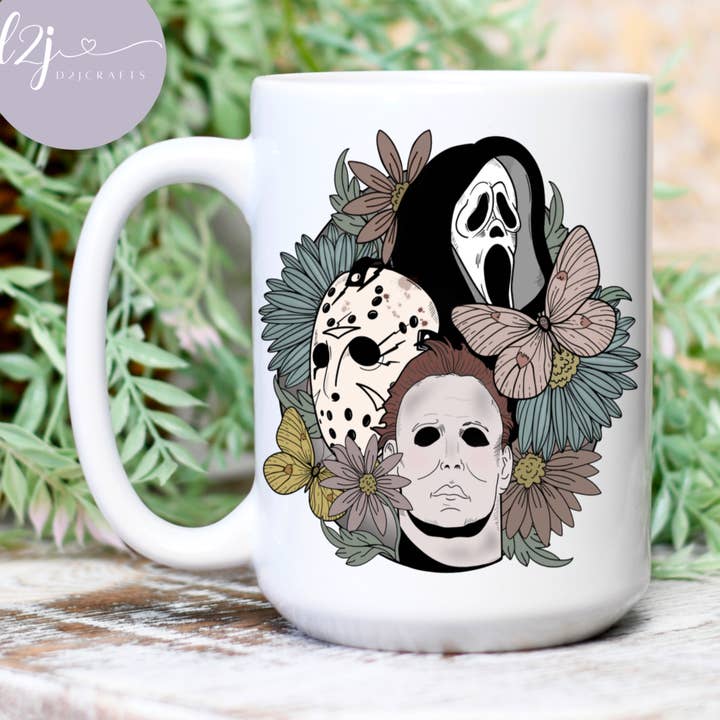 Halloween Scream Jason Freddy Scary Smiley 15oz koffiemok voor wholesale door D2JCrafts