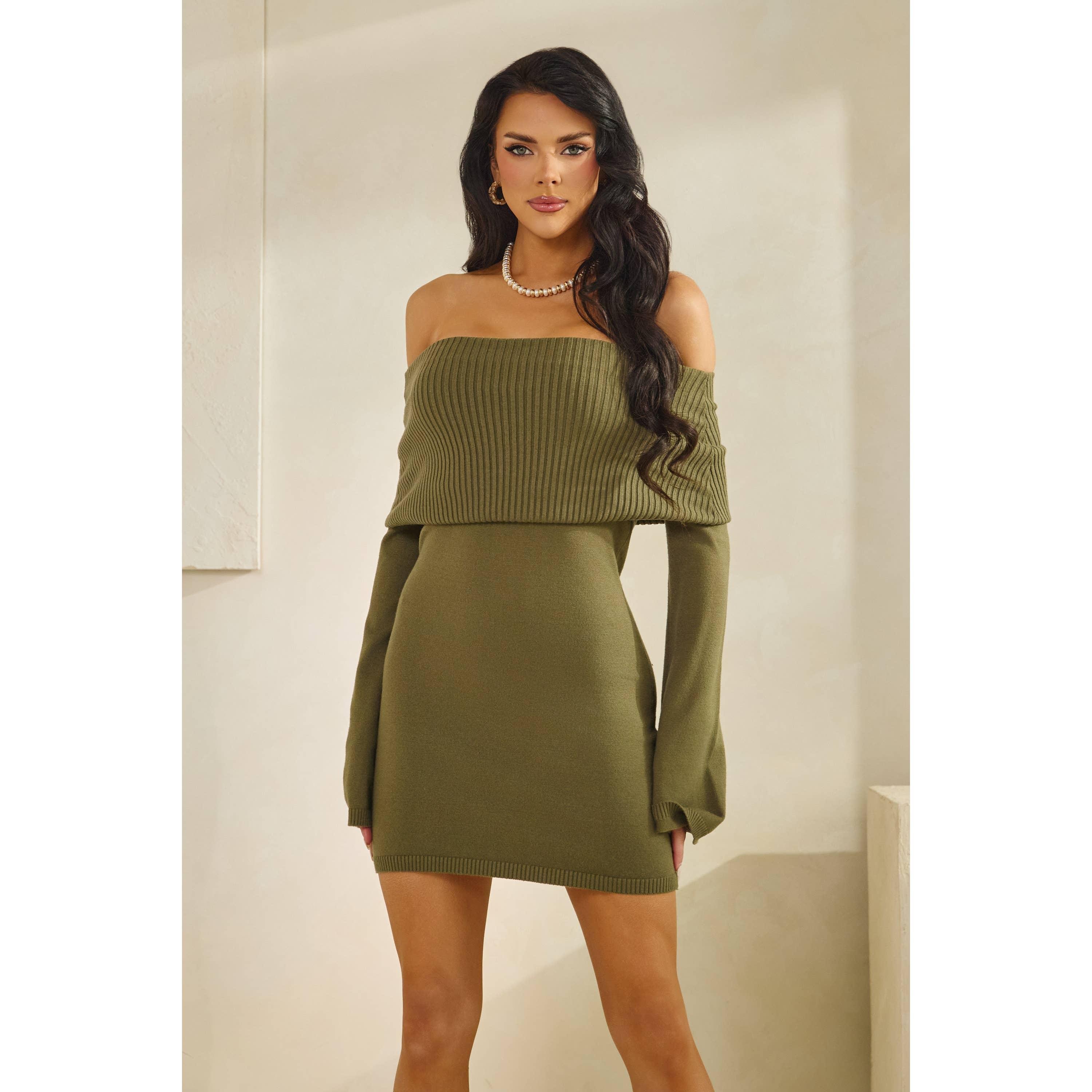 The Sang - Wholesale Dress - Women's - OFF SHOLDER SWEATER DRESS0