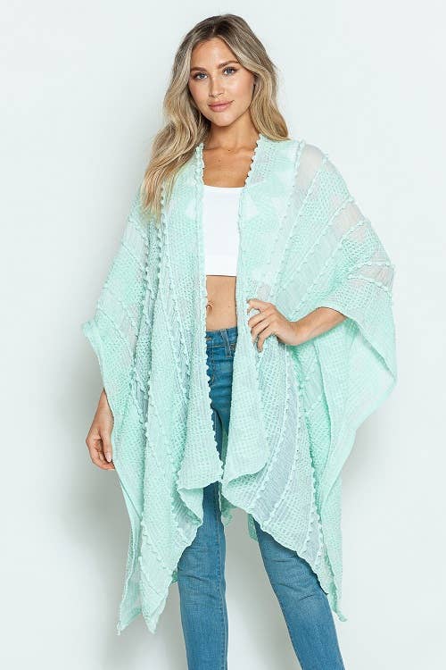 Justin & Taylor - Wholesale Kimono - Women's - Puffer-Up | Soft Textured Cover-Up Kimono With Pom Detail59
