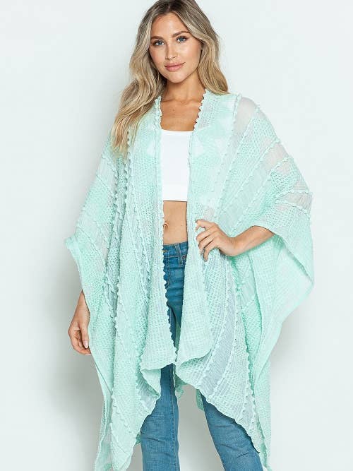 Justin & Taylor - Wholesale Kimono - Women's - Puffer-Up | Soft Textured Cover-Up Kimono With Pom Detail59