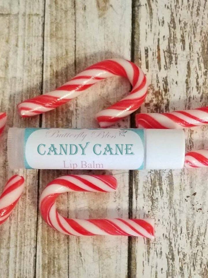 Candy Cane Lippenbalsam | Lippenbalsam mit Weihnachtsmotiven | Gastgeschenke für Weihnachtsfeiern | Gastgeschenke | Weihnachtsleckereien | Zuckerstangen-Partygeschenke | Geschenke für den Großhandel von Butterfly Bliss