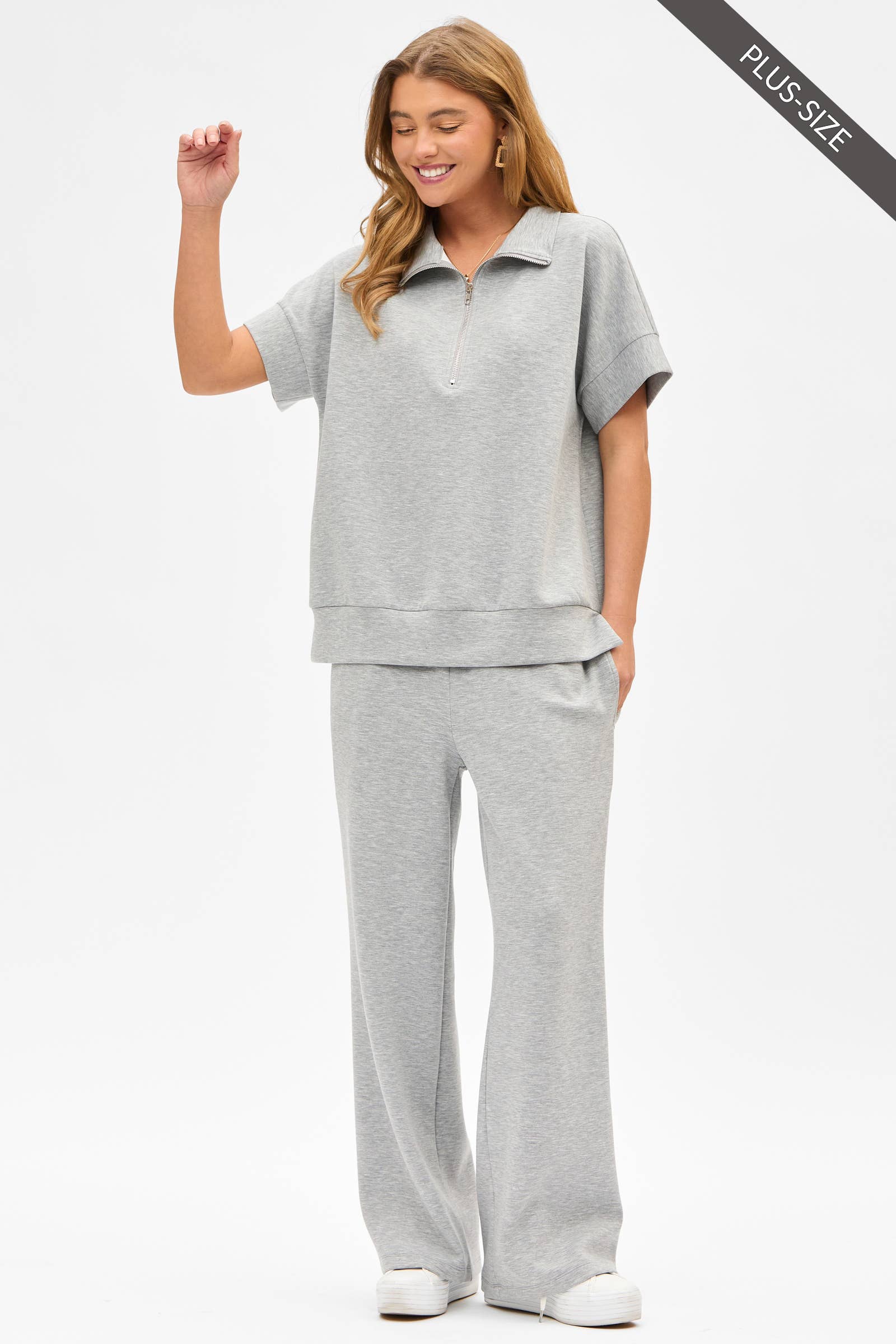 Dear Scarlett - Wholesale Lounge Set - Women's - PLUS SIZE Quarter Zip + Pants Modal Set TRVSET-CATALINAP0