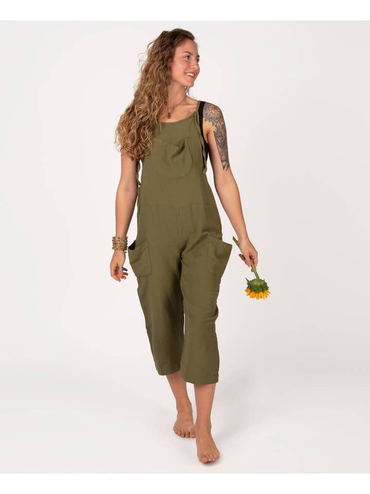Soul Flower - Wholesale Overalls - Women's - Hemp Viscose Slouchy Overalls - Moss