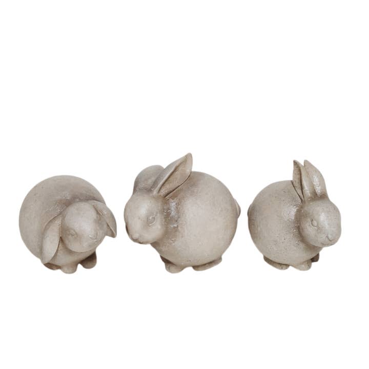 N111 Poly Resin - Rabbits (3 Asst) 3" x 5" x 4.5". 2.75" x 4.5" x 3", & 2.25" x 4" x 3.25" PK 6 for wholesale by Myrians Home Decor