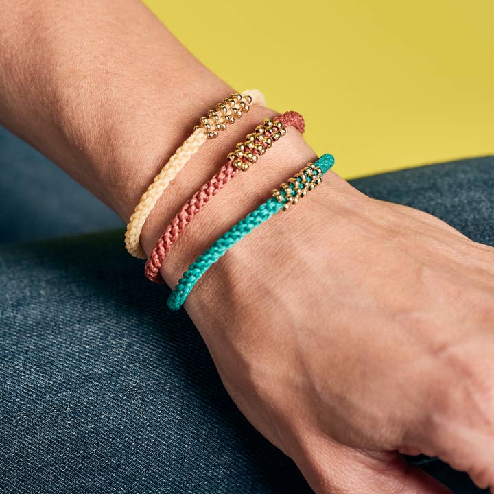 Women's Macrame Adjustable Bracelet with Gold Beads for wholesale by Makarla - Handmade Colombian Jewelry