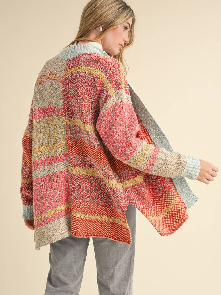 &MERCI - Wholesale Cardigan - Women's - OVERSIZED COLOR BLOCK CARDIGAN MSW1003841