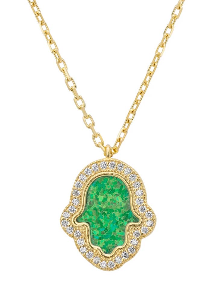 Hamsa Opaliet Groene Ketting Goud voor wholesale door Latelita