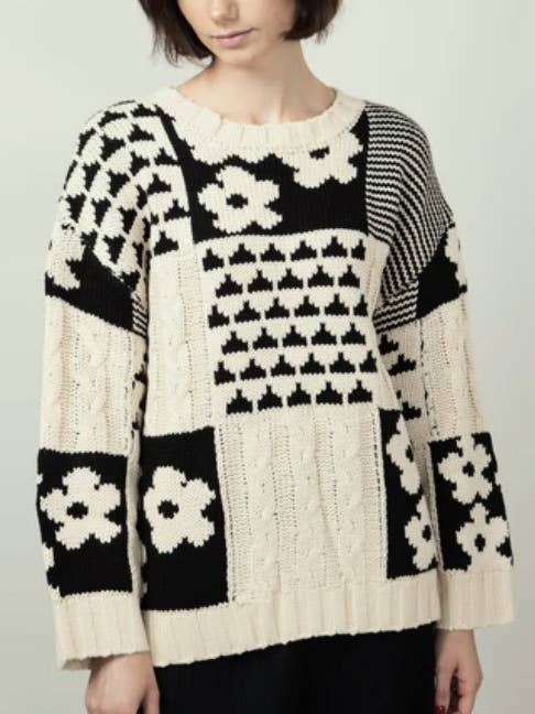 Apricot Square Floral Casual Relaxed Pullover Knit Jumper for wholesale on Faire