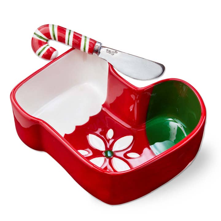 Stocking Bowl & Candy Cane Spreader Set of 2 Earthenware for wholesale by tag