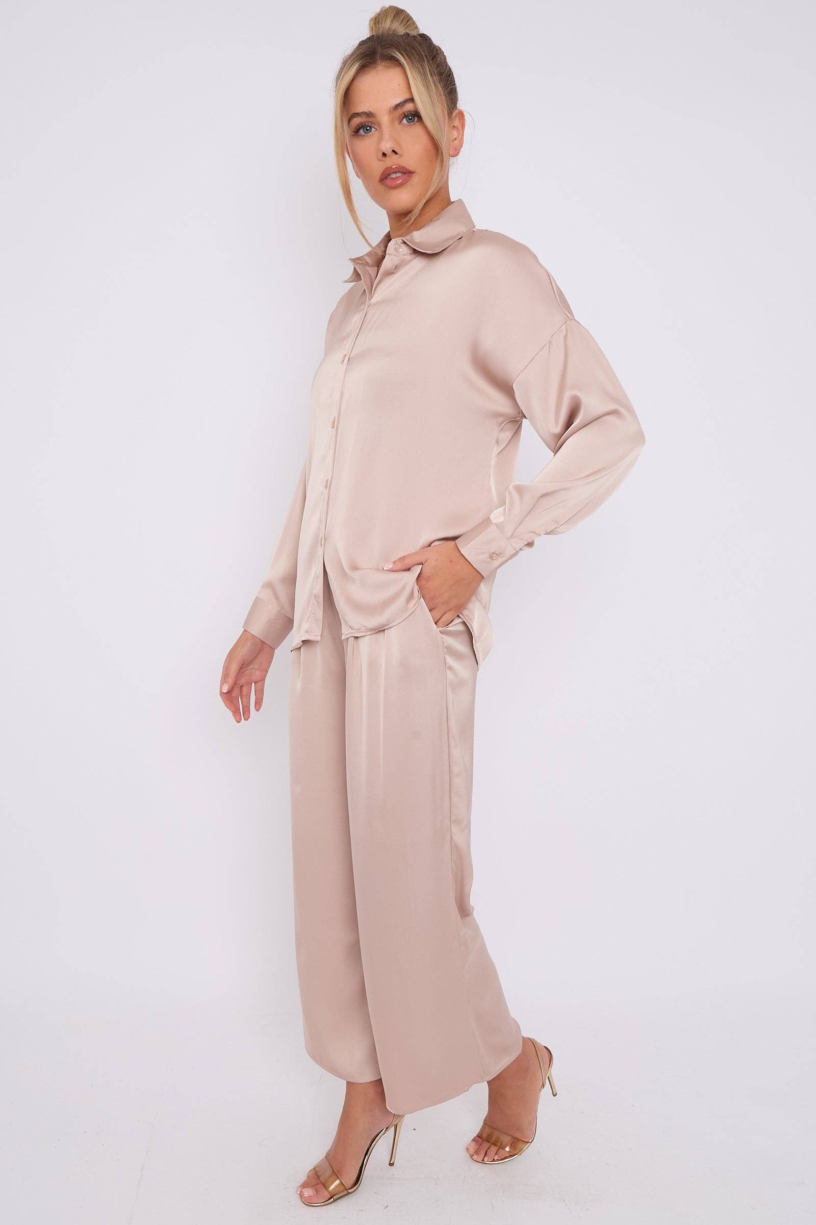 Champagne Brushed Satin Shirt for wholesale on Faire4
