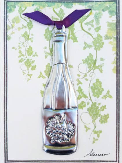 Bouteille de vin - Décoration souvenir en forme de raisin sur carte de vœux pour la vente par Alessaro Designs