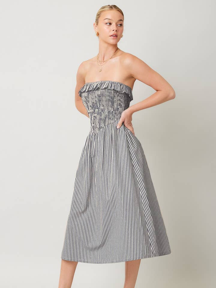 Striped Strapless Midi Dress for wholesale by ILLA ILLA