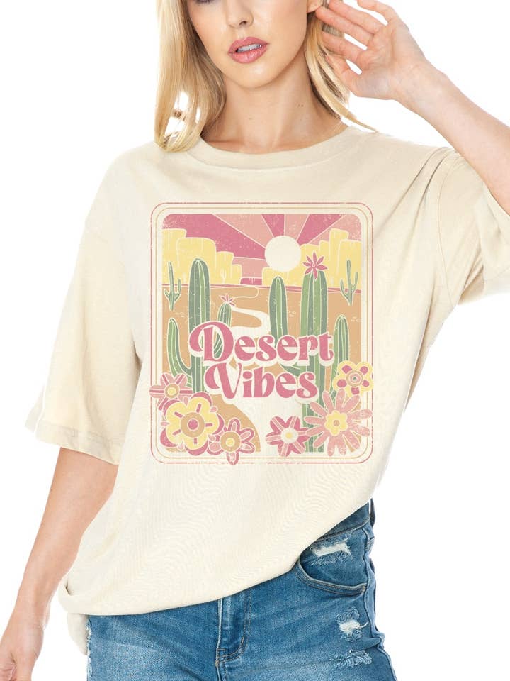 Amused by Blue - Wholesale T-Shirt (Graphic) - Women's - Unisex oversized - DESERT VIBES Graphic Print Top