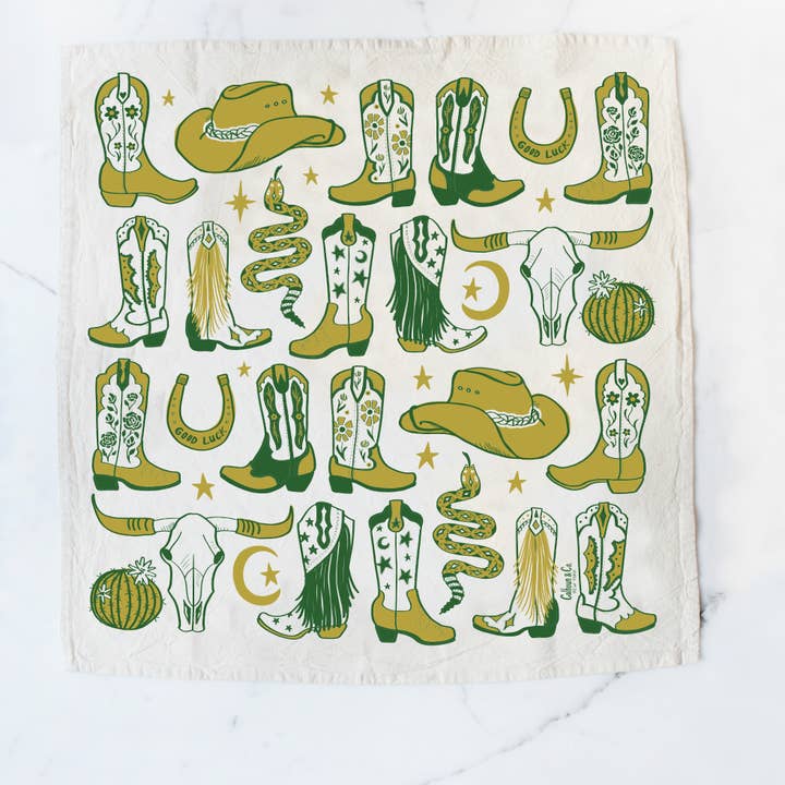 Calhoun & Co. - Wholesale Tea Towel - Howdy Cowgirl! Boots Tea Towel