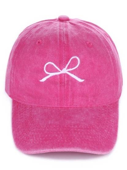 `.SI-26368 Coquette Ribbon Bow Embroidery Washed Hat for wholesale by 42POPS