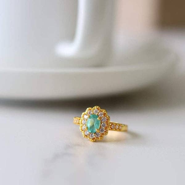 Emerald Gemstone Flower Ring - Real Emerald-adjustable for wholesale by LanLivia