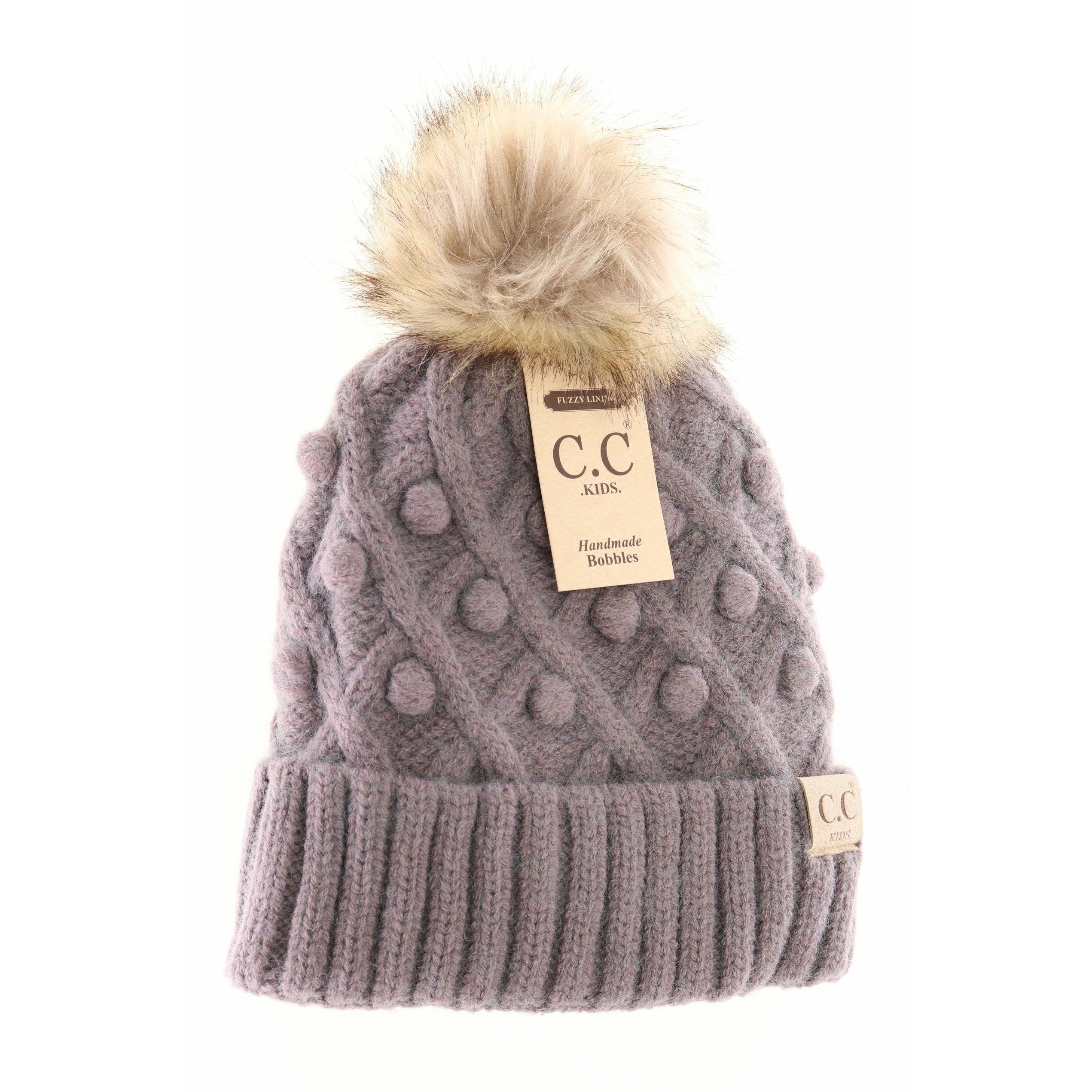 C.C Beanie – wholesale Beanie – Kids – Kids' C.C Bobble Knit Beanie with Faux Fur Pom8