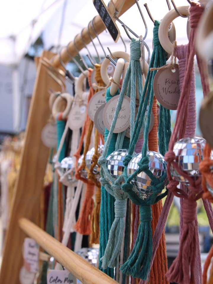 Disco Minis - Mini Macrame Disco Ball Hanger - 2" Disco Ball for wholesale by Rosie the Wanderer, Handmade Macramé