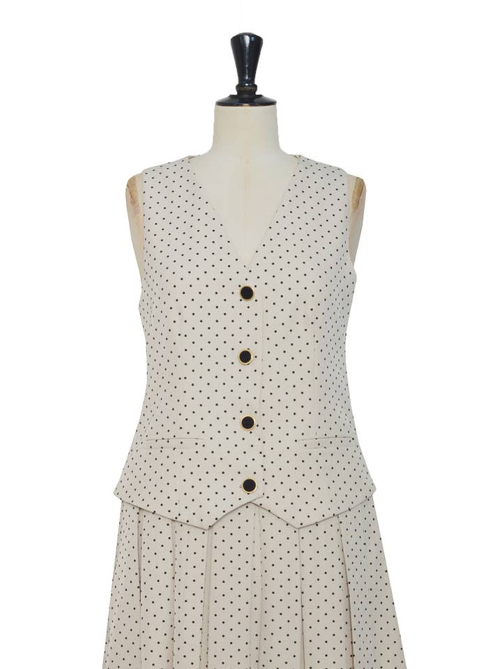 Mouwloze jurk met stippen en geplooide rok voor wholesale door ELLI WHITE