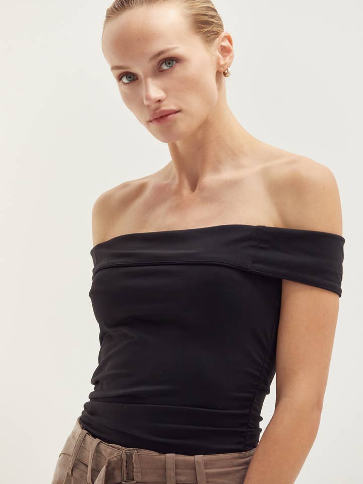 CT9263 - Nora Ruched Off Shoulder Knit Top for wholesale by Crescent