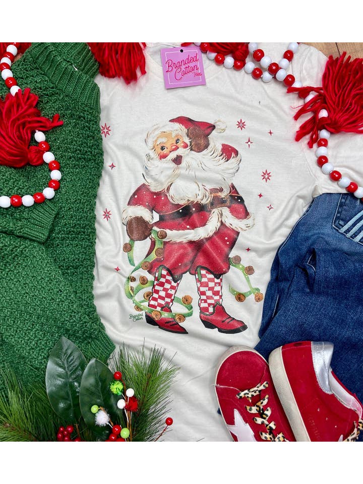 Branded Cotton - Wholesale Screen Printed T-Shirt - Women's - Santa Boots Tee