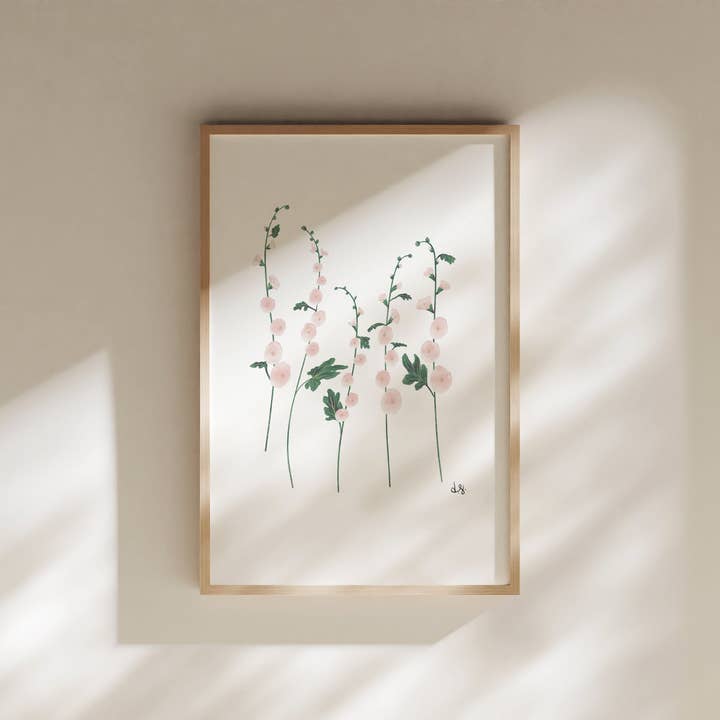 Stokrose Illustration, Pink Floral Wall Art for engroshandel hos GREENHOUSE SOCIETY PAPER