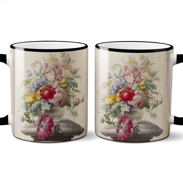 Flowers in a Glass Vase with a Butterfly, 1700 Mug for wholesale by The Retrospect Group Collection