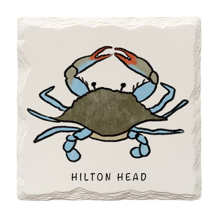 Mill Wood Art - Wholesale Coasters - Customizable Blue Crab Doodle | Drink Coaster | Absorbent Ridged Ceramic