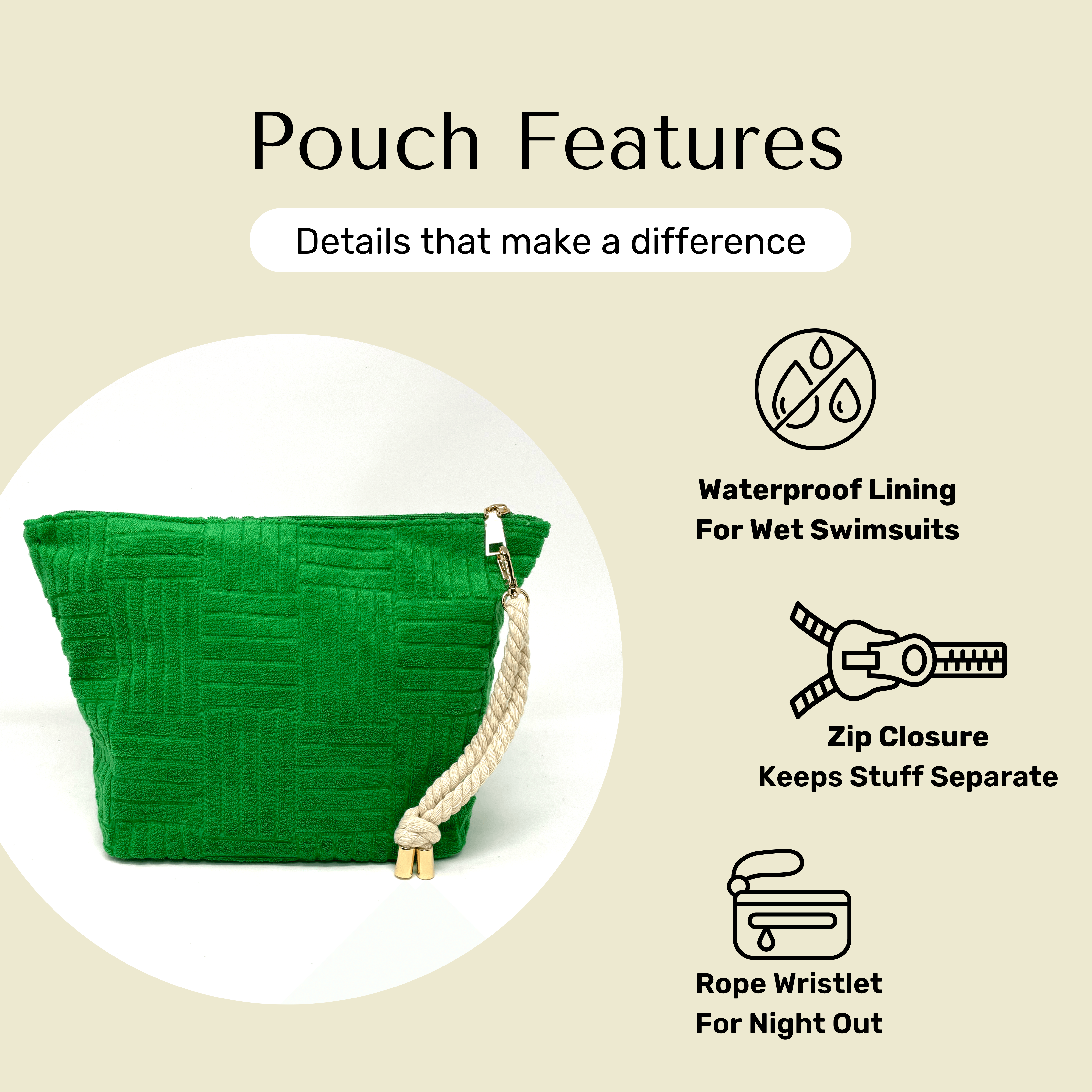 Bette - Wholesale Tote Bag - Women's - Lima Green Terry Weekender Set with Waterproof Clutch7