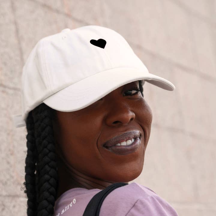 Atticus Poetry - Wholesale Baseball Cap - Women's - White Cotton Dad Hat - Embroidered Heart Cap1