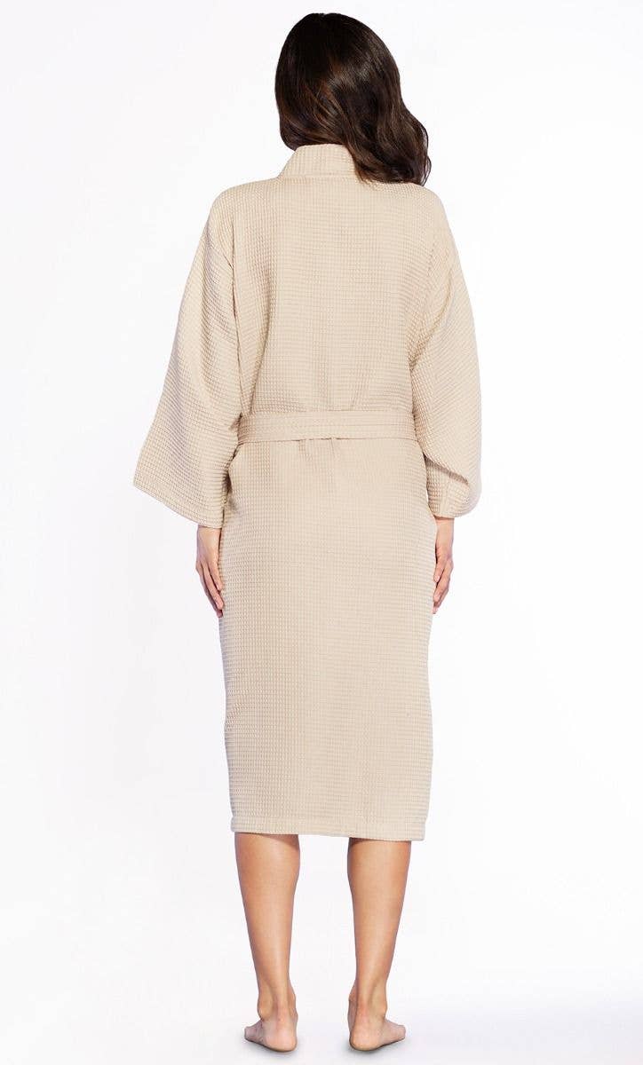 Taupe Kimono unisexe gaufré LM Brands, peignoir long taupe à motif carré LM7023-Taupe en vente sur Faire2