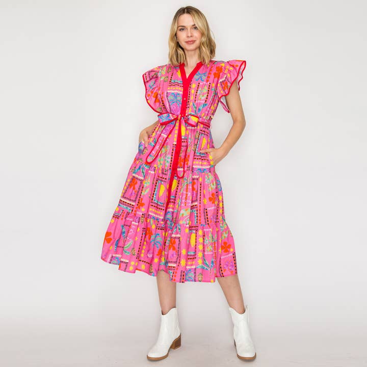 Abito Midi Tropicale Occidentale Rosa - LWD3063 per la vendita all'ingrosso da parte di LoveWednesday