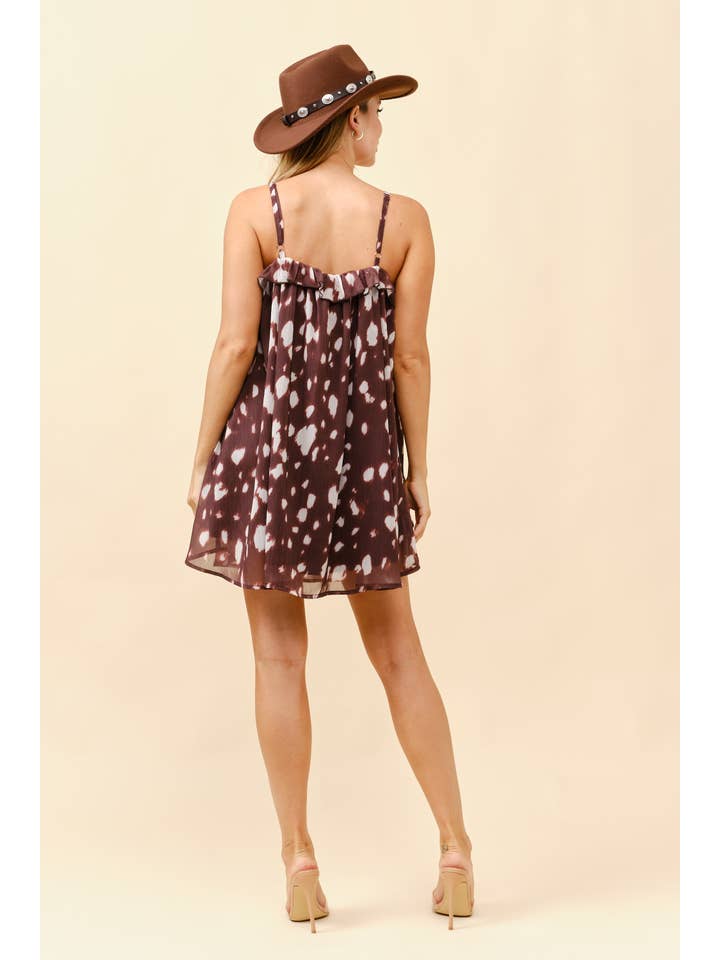 Brown Animal print ruffled chiffon baby doll dress for wholesale on Faire3