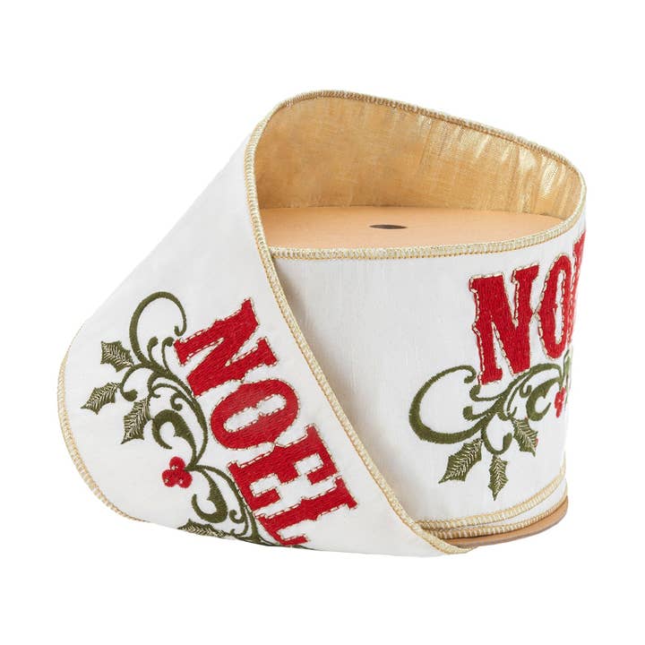 4" Trådbånd Broderet Noel Metallisk Dupioni 5yd Rulle for engroshandel hos LA Ribbons Wholesale