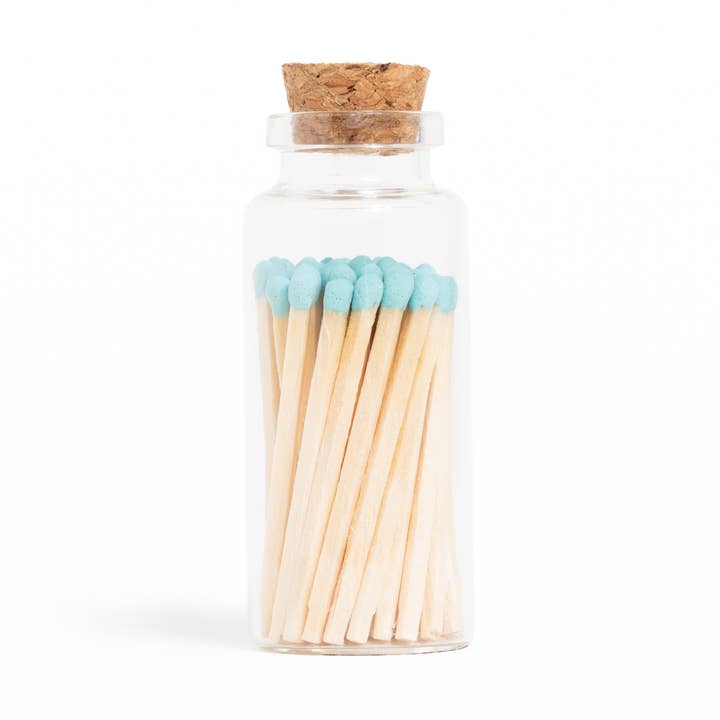 Baby Blue Matches in Medium Corked Vial for wholesale by Enlighten the Occasion