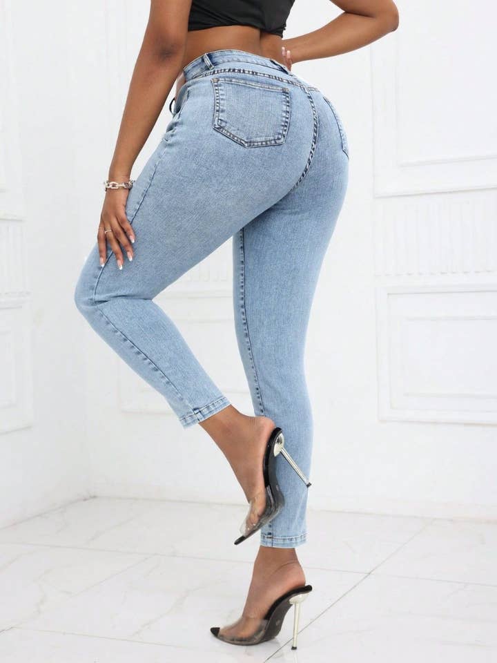 Light High Waist Skinny Jeans with Pockets for wholesale on Faire